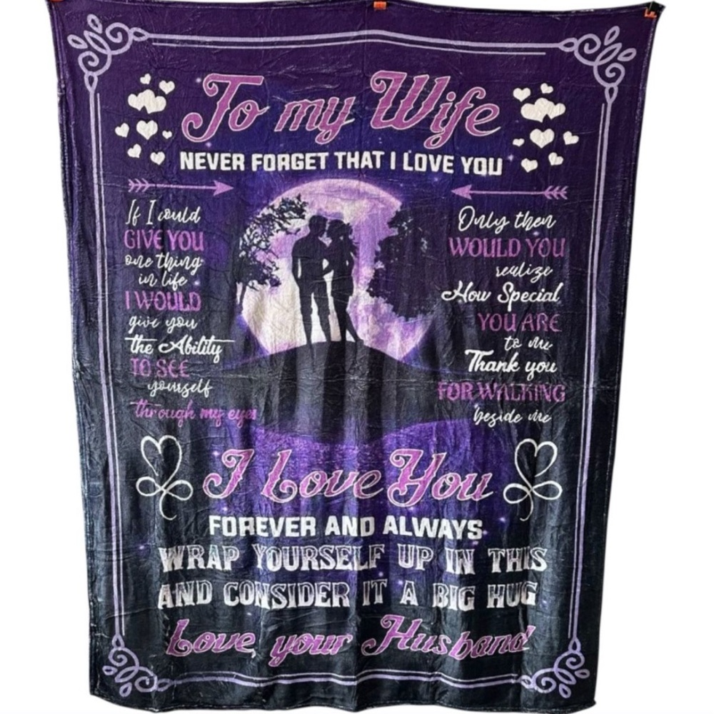 To My Wife Love From Husband Purple Throw Blanket 50x60 Romantic Gift